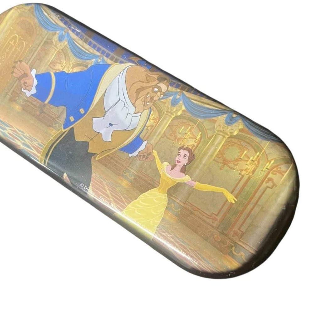 Disney Beauty And The Beast Gold Ink Pen In Tin‎ Storage Case WORKS Flaws